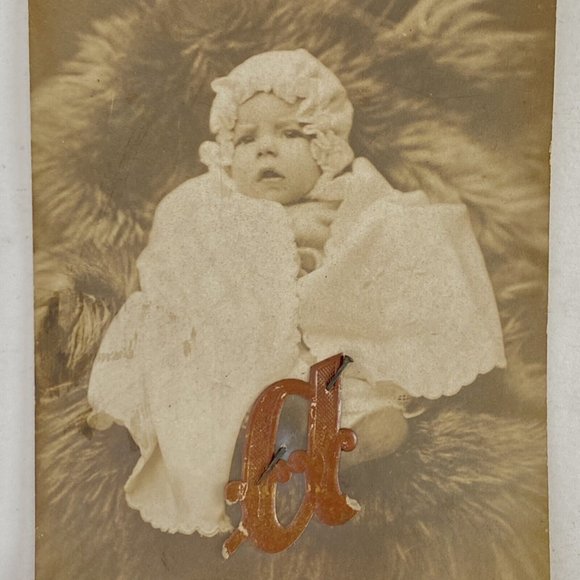 RPPC Baby Serious Look Monogram A Pinned Gel Silver AZO Divided Back Postcard - Picture 1 of 3